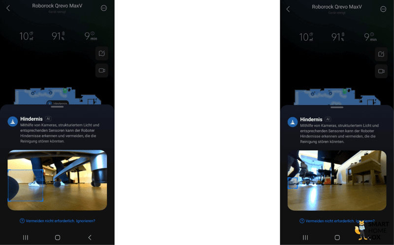 Die Hindernisse werden in der Roborock Q Revo MaxV App dargestellt.